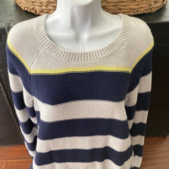 Merona Navy Gray Yellow Stripe Long Sleeve Pullover Sweater Large - Picture 3 of 10